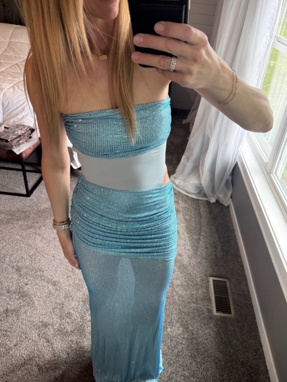 NWT - Babyboo Fashion Kailani Maxi Sequin Embellished Formal Gown in Aqua Blue - Picture 5 of 7